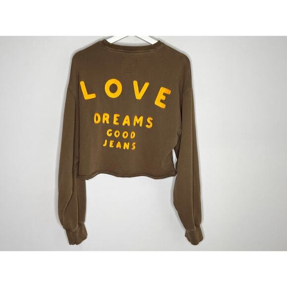 Wrangler x Fred Segal Love Dreams Good Jeans Crop Sweatshirt Olive Brown Women L - Picture 8 of 9